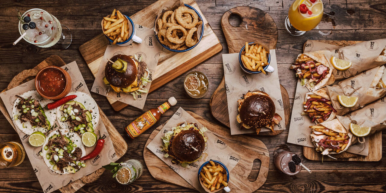 No.3a food and sides laid out across a table